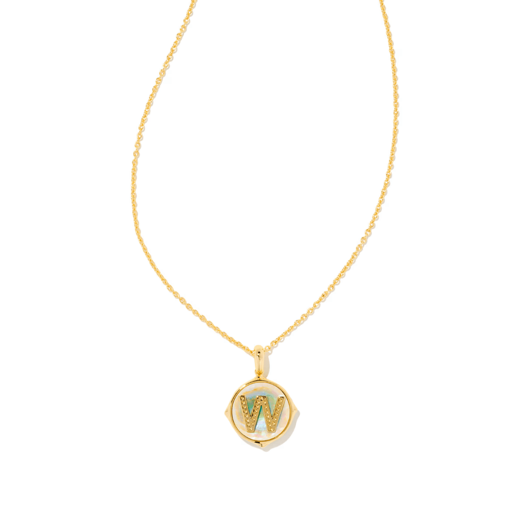 Letter W Disc Reversible Necklace- Iridescent Abalone Shell - Lizzy G's Fine Gifts