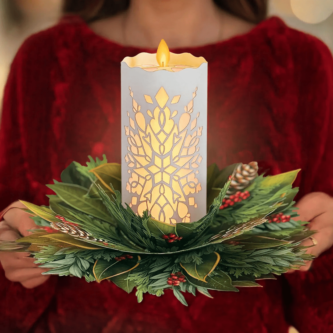 Light-up holiday Candle Pop-up card - Lizzy G's Fine Gifts