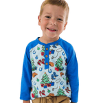 Long Sleeve Raglan Henley - Blue Yuletide Yeehaw - Lizzy G's Fine Gifts