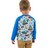 Long Sleeve Raglan Henley - Blue Yuletide Yeehaw - Lizzy G's Fine Gifts