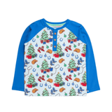 Long Sleeve Raglan Henley - Blue Yuletide Yeehaw - Lizzy G's Fine Gifts