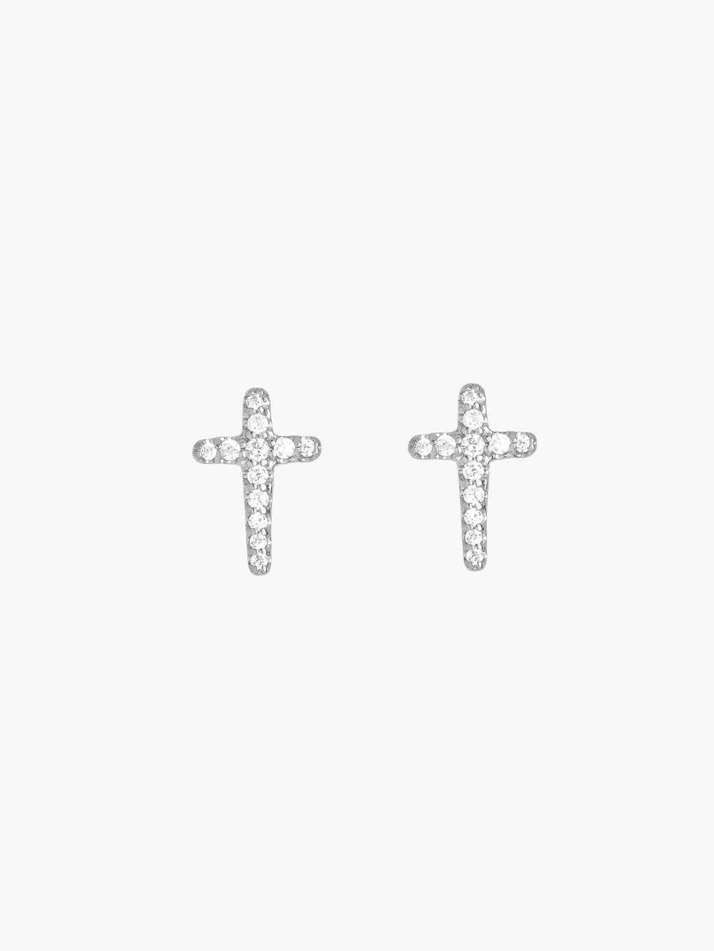 Luminous Cross Pavé Stud Earrings - Sterling Silver - Lizzy G's Fine Gifts
