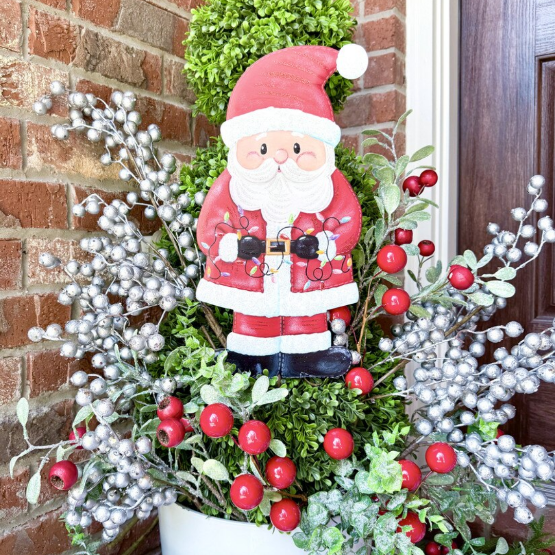 Merry & Bright Santa All Tied Up Metal Decor - Lizzy G's Fine Gifts