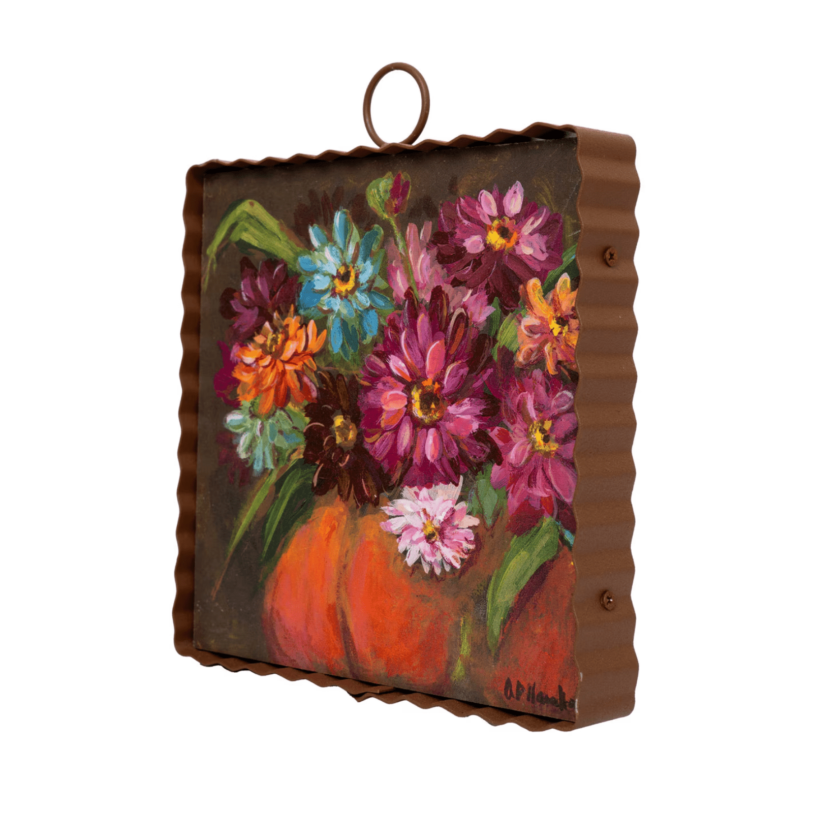 Mini Gallery Metal Print - Zinnia in a Pumpkin - Lizzy G's Fine Gifts