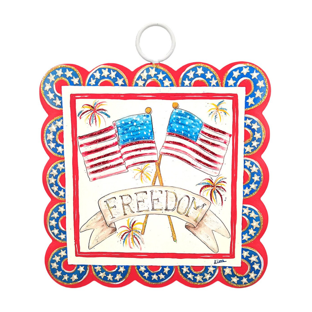 Mini Scallop Freedom Flag Metal Hanging Art - Lizzy G's Fine Gifts