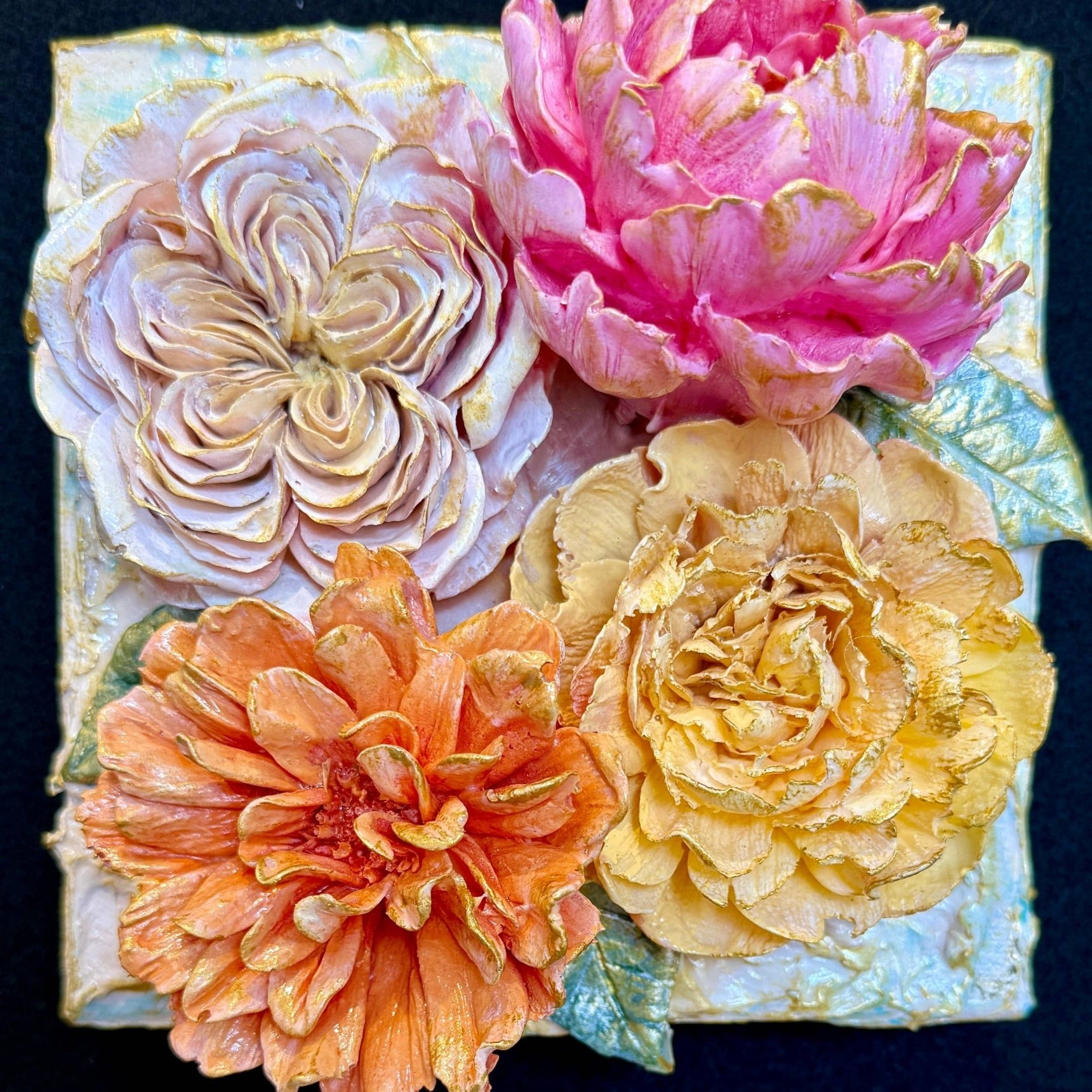 Mixed Floral Bouquet Sculpted Artwork - 6x6 - Lizzy G's Fine Gifts