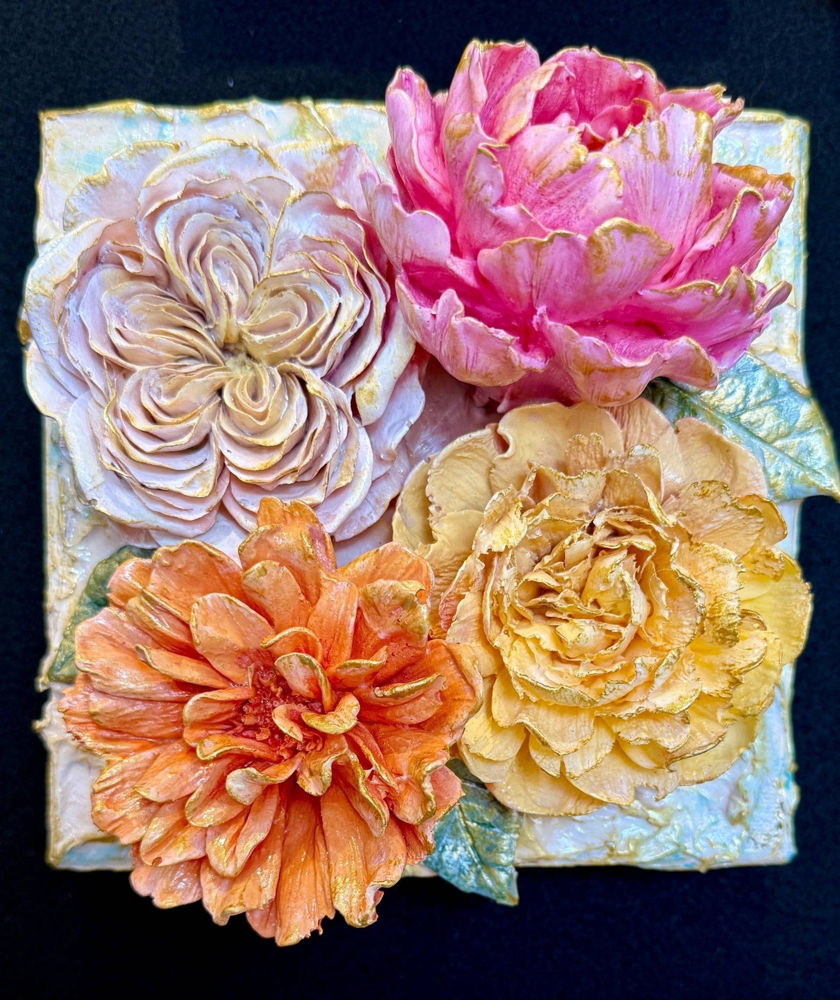 Mixed Floral Bouquet Sculpted Artwork - 6x6 - Lizzy G's Fine Gifts