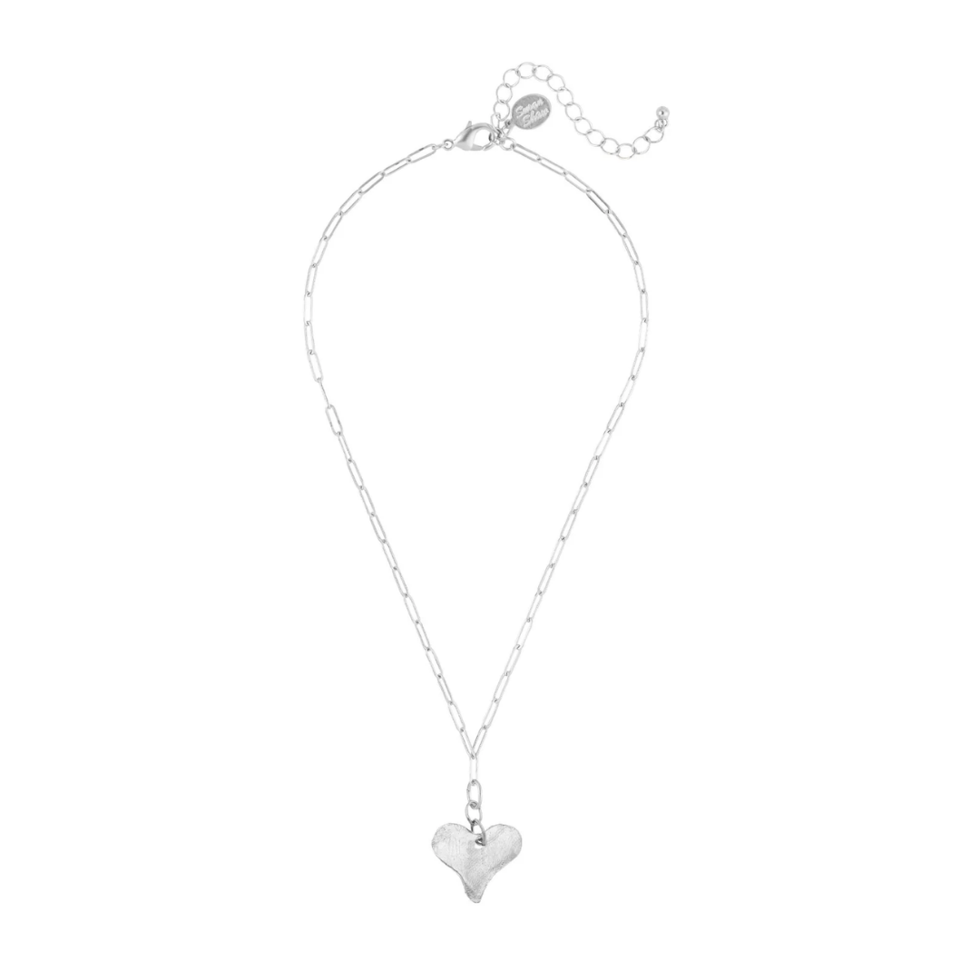 Paperclip Chain Necklace with Heart - Lizzy G's Fine Gifts