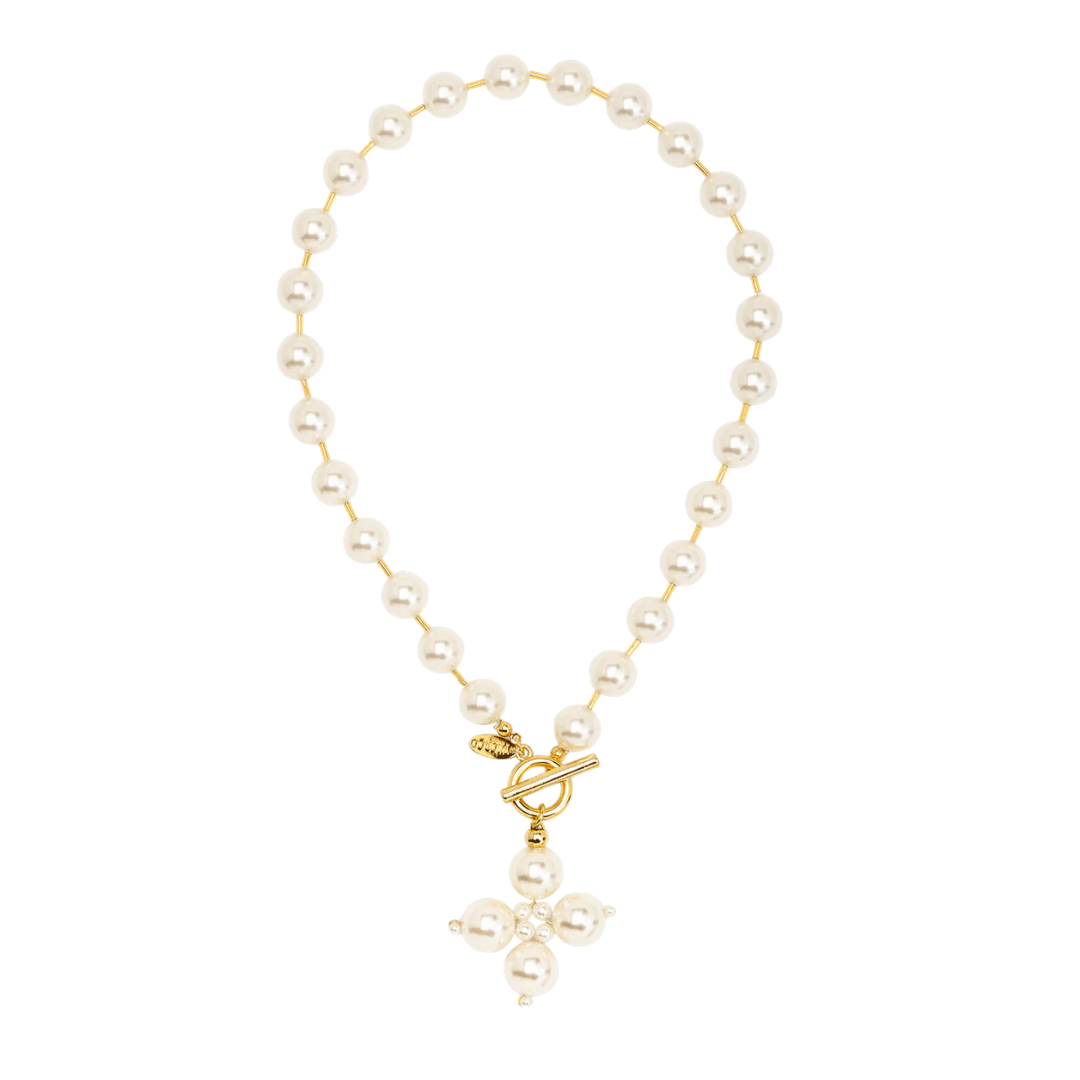 Pearl Cross Toggle Necklace - Lizzy G's Fine Gifts