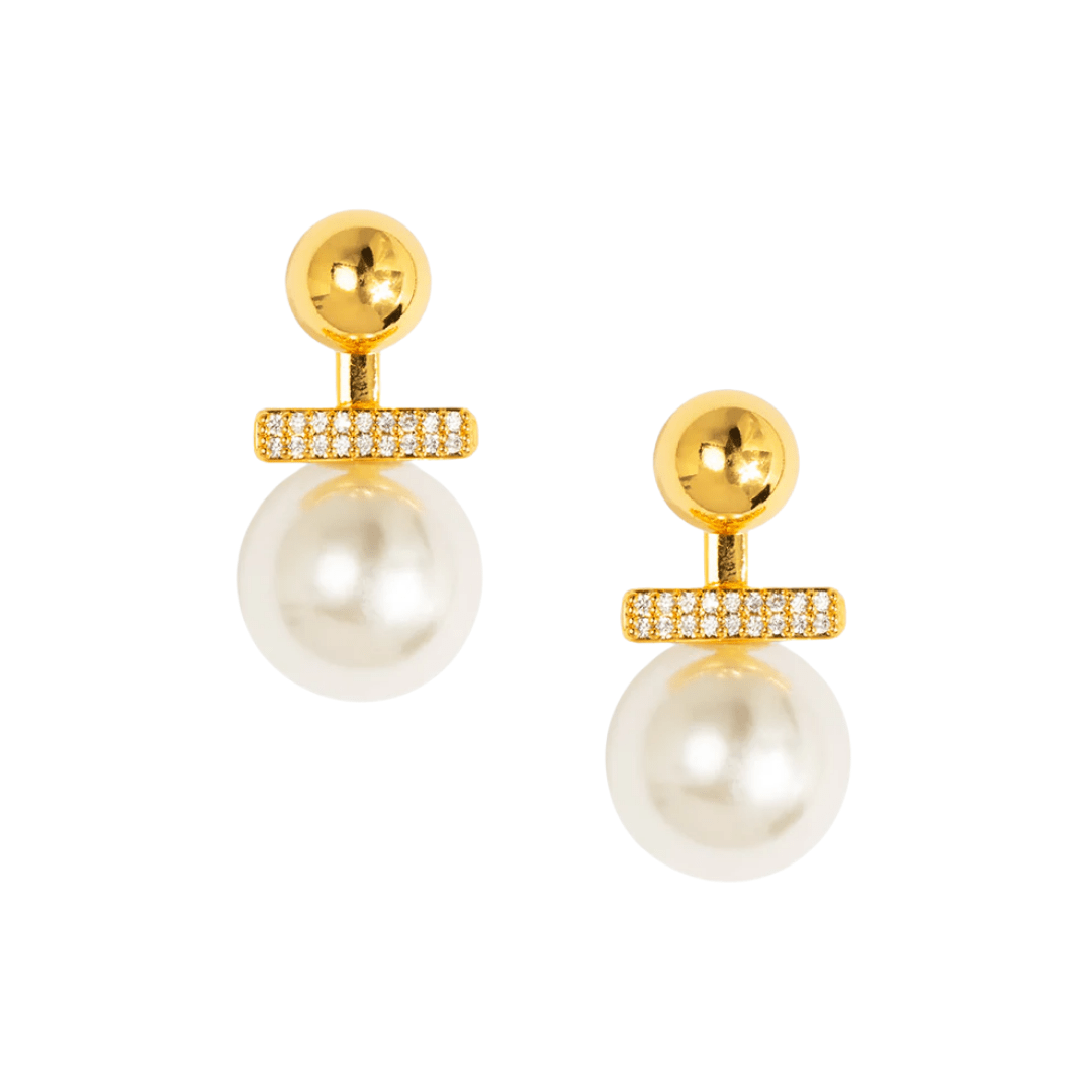 Pearl & Pave Bar Drop Earrings - Lizzy G's Fine Gifts