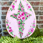 Pink Roses Cross on Egg Garden Stake - Lizzy G's Fine Gifts