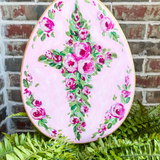 Pink Roses Cross on Egg Garden Stake - Lizzy G's Fine Gifts
