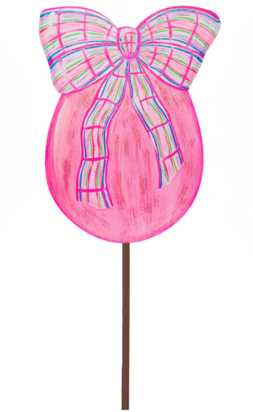 Plaid Bow Egg Garden Stake - Lizzy G's Fine Gifts