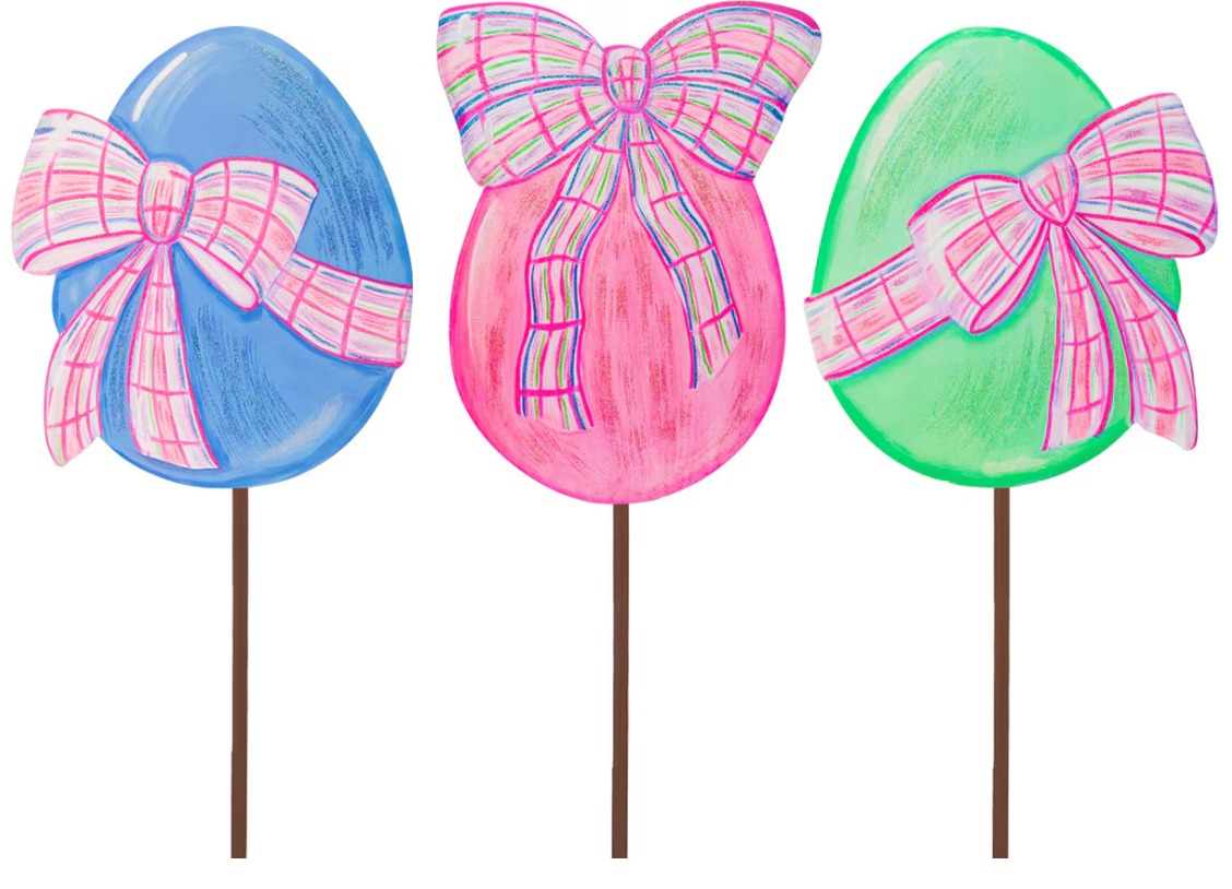 Plaid Bow Egg Garden Stake - Lizzy G's Fine Gifts