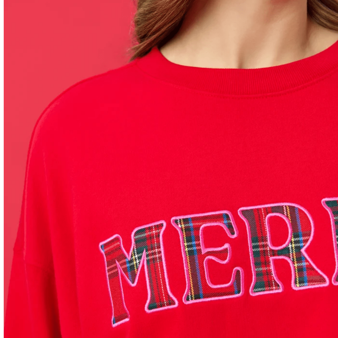 Plaid "Merry" Relaxed Sweatshirt - Lizzy G's Fine Gifts