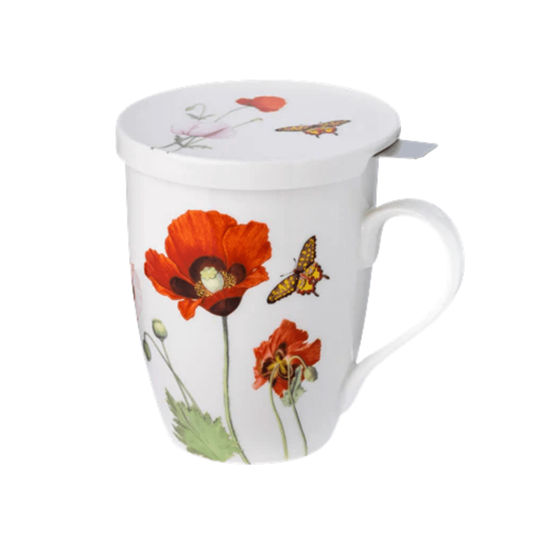 Poppies Tea Infuser Mug with Lid - Lizzy G's Fine Gifts
