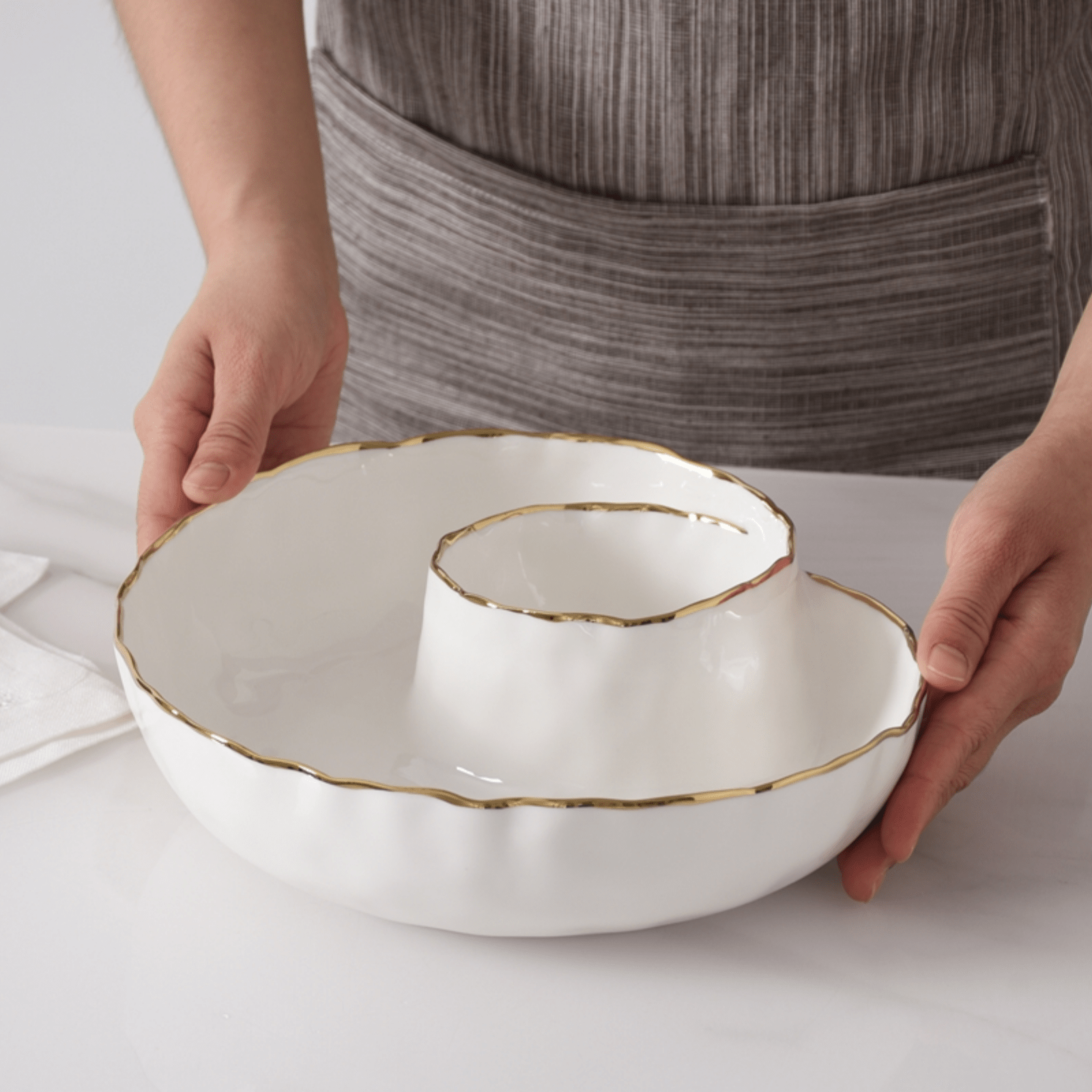 Porcelain Round Chip & Dip Server - Lizzy G's Fine Gifts