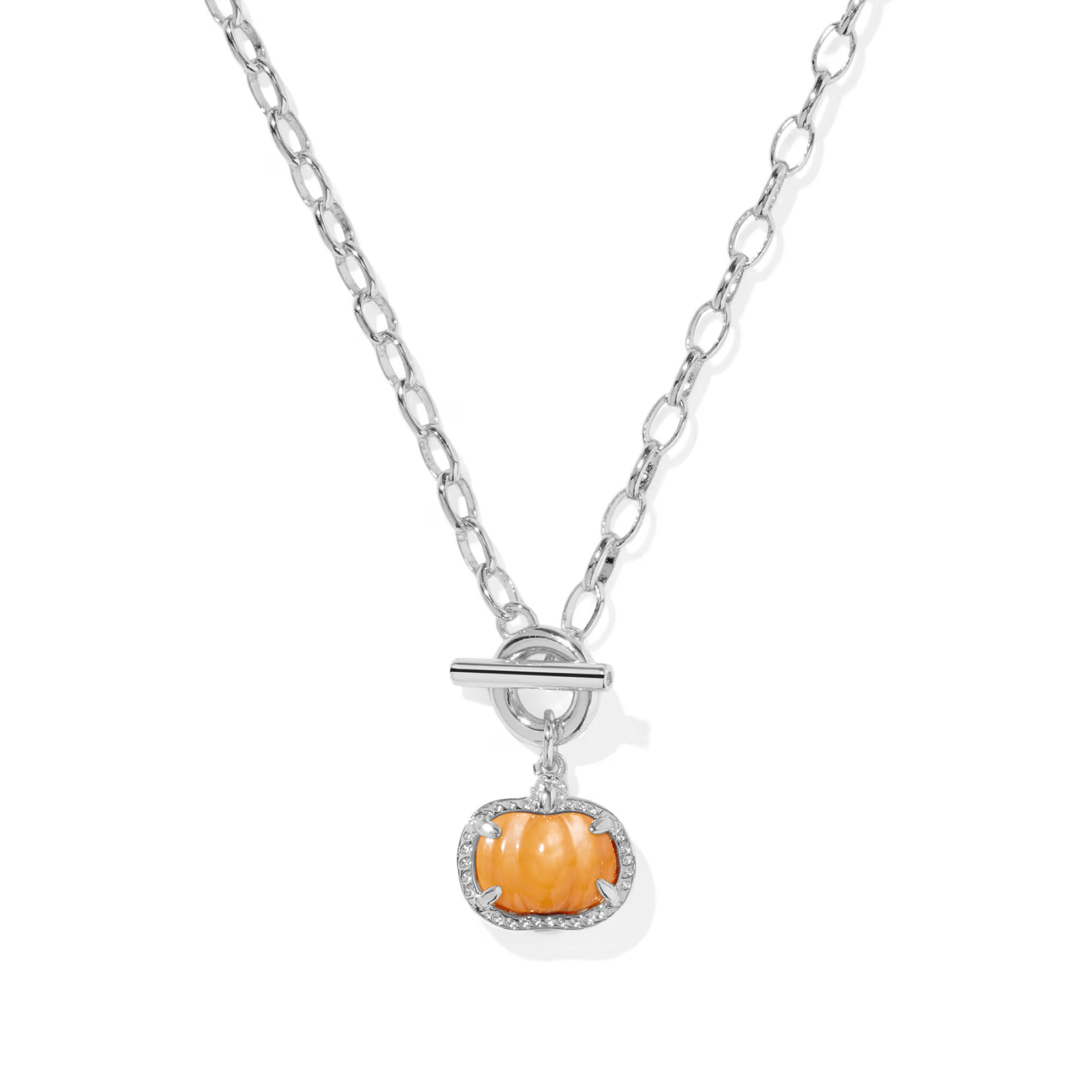 Pumpkin Link Chain Necklace - Orange Mother of Pearl - Lizzy G's Fine Gifts