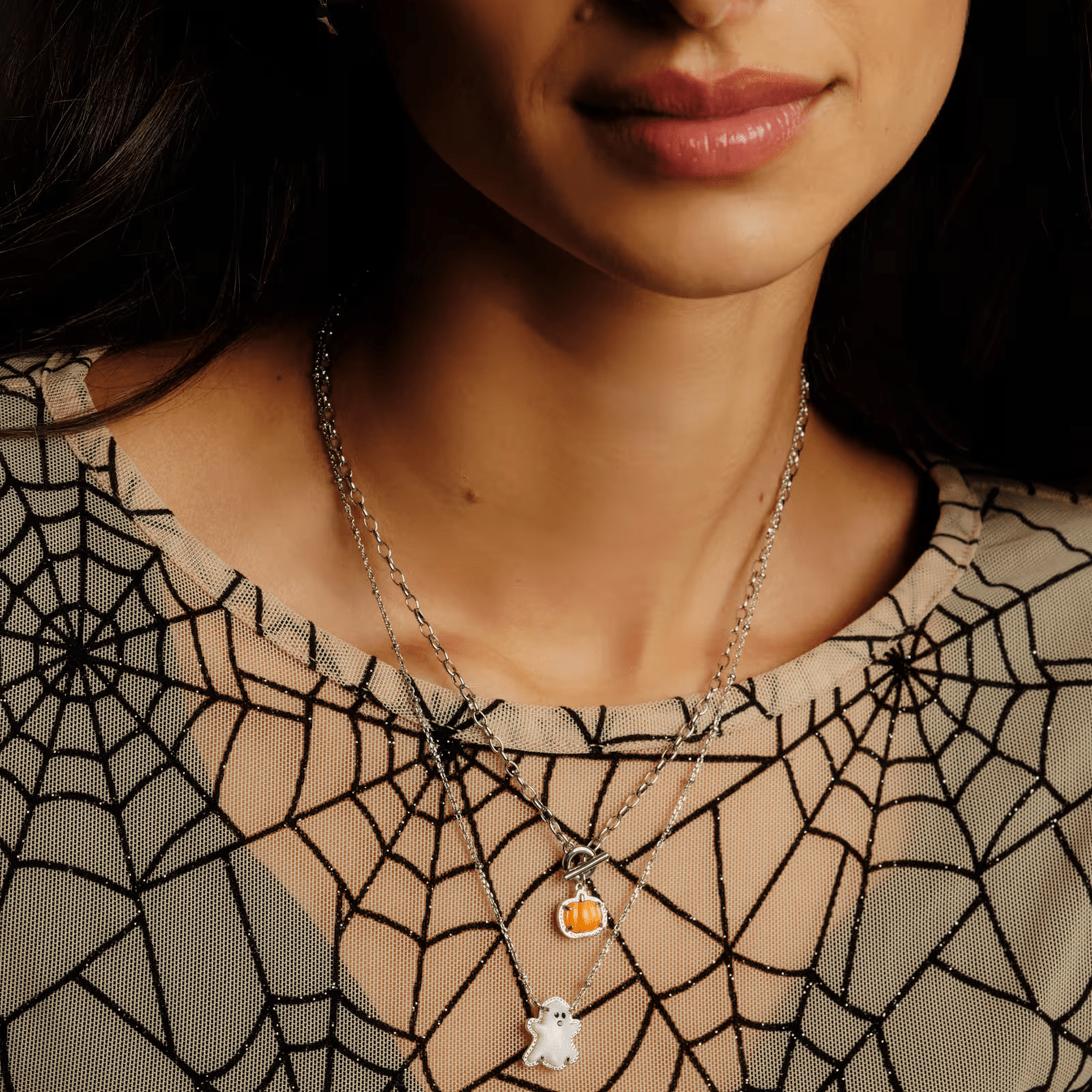 Pumpkin Link Chain Necklace - Orange Mother of Pearl - Lizzy G's Fine Gifts