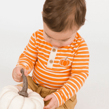 Pumpkin Stripe Long Sleeve Henley Bodysuit - Lizzy G's Fine Gifts