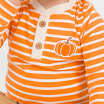 Pumpkin Stripe Long Sleeve Henley Bodysuit - Lizzy G's Fine Gifts