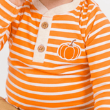 Pumpkin Stripe Long Sleeve Henley Bodysuit - Lizzy G's Fine Gifts