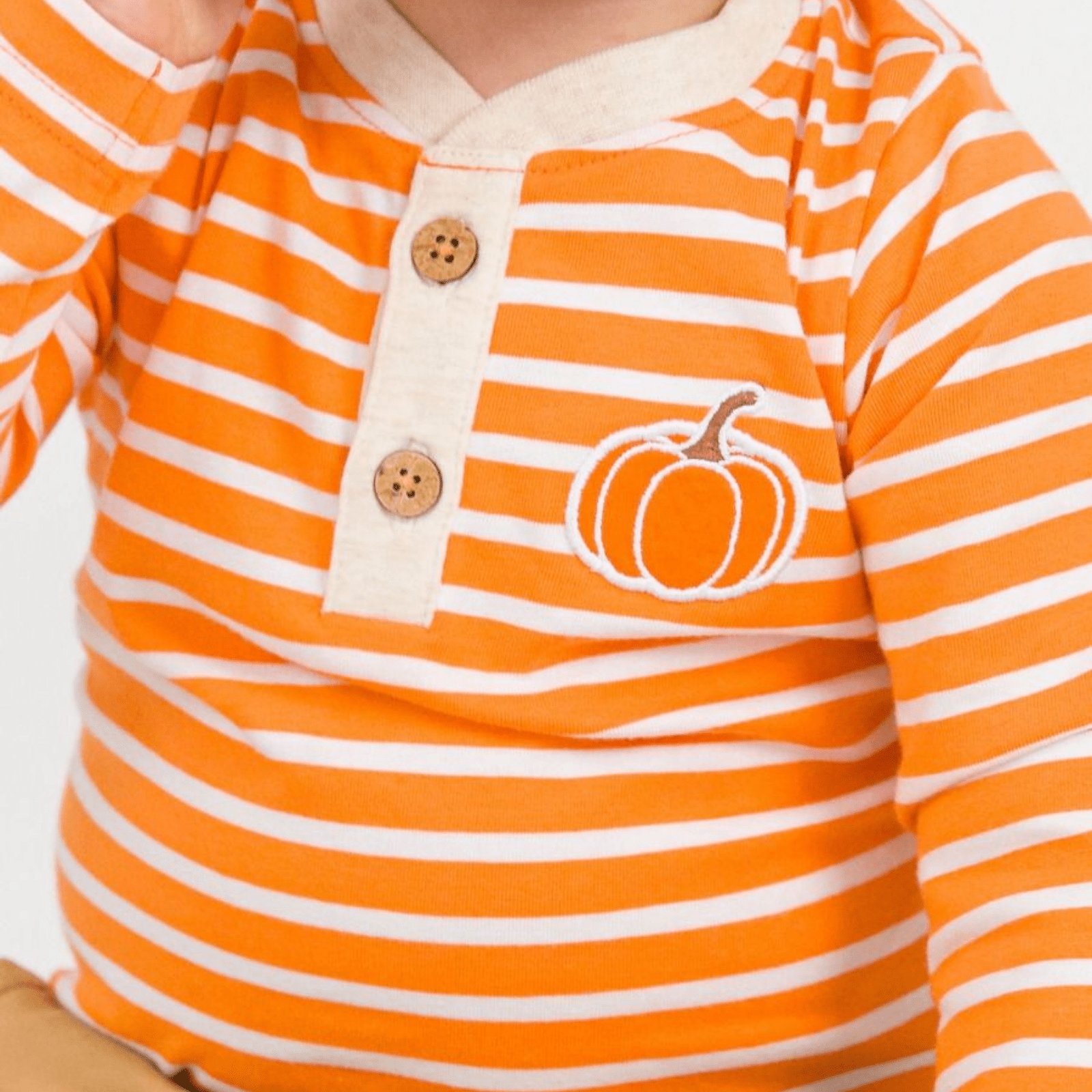Pumpkin Stripe Long Sleeve Henley Bodysuit - Lizzy G's Fine Gifts