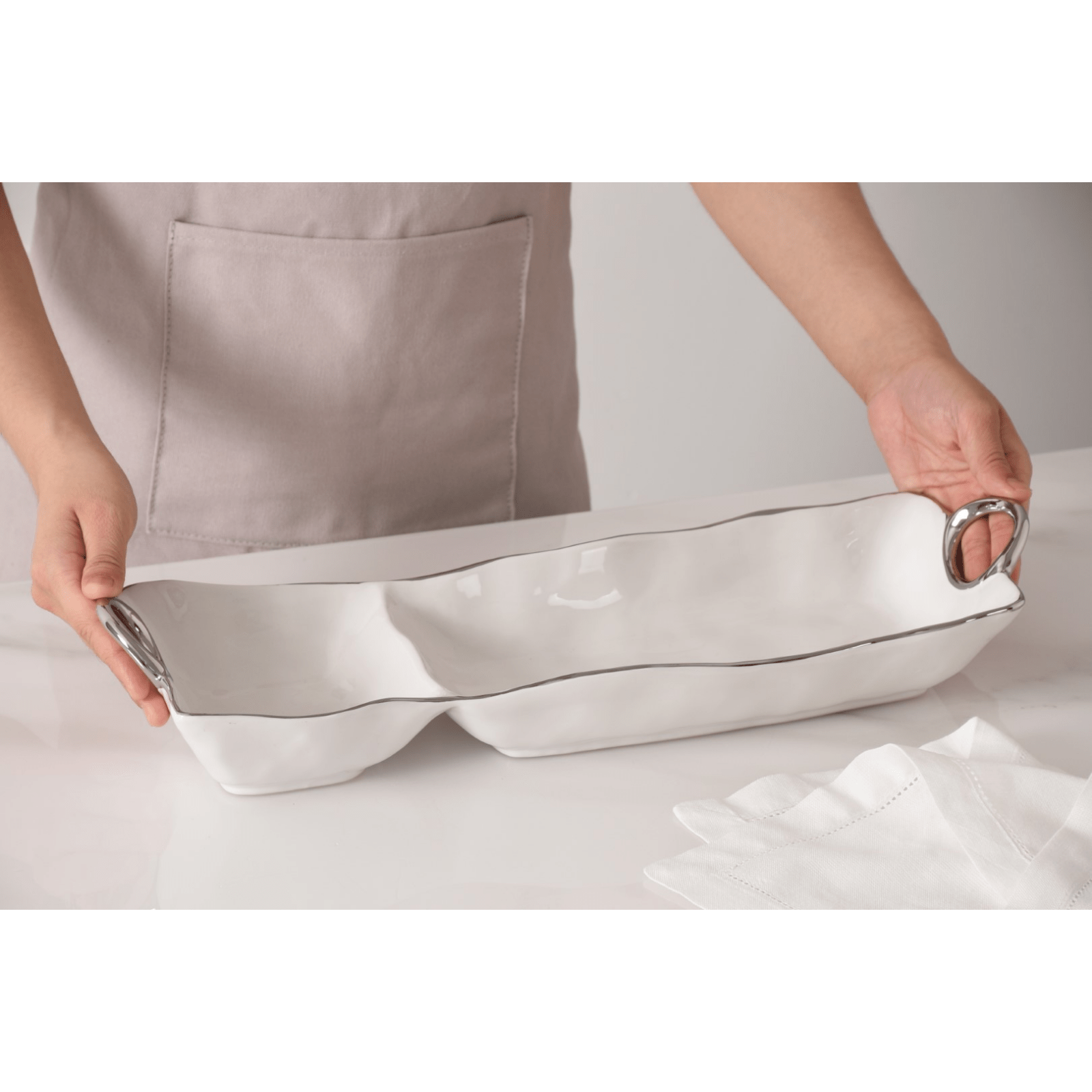 Rectangular Chip & Dip Serving Dish - Lizzy G's Fine Gifts