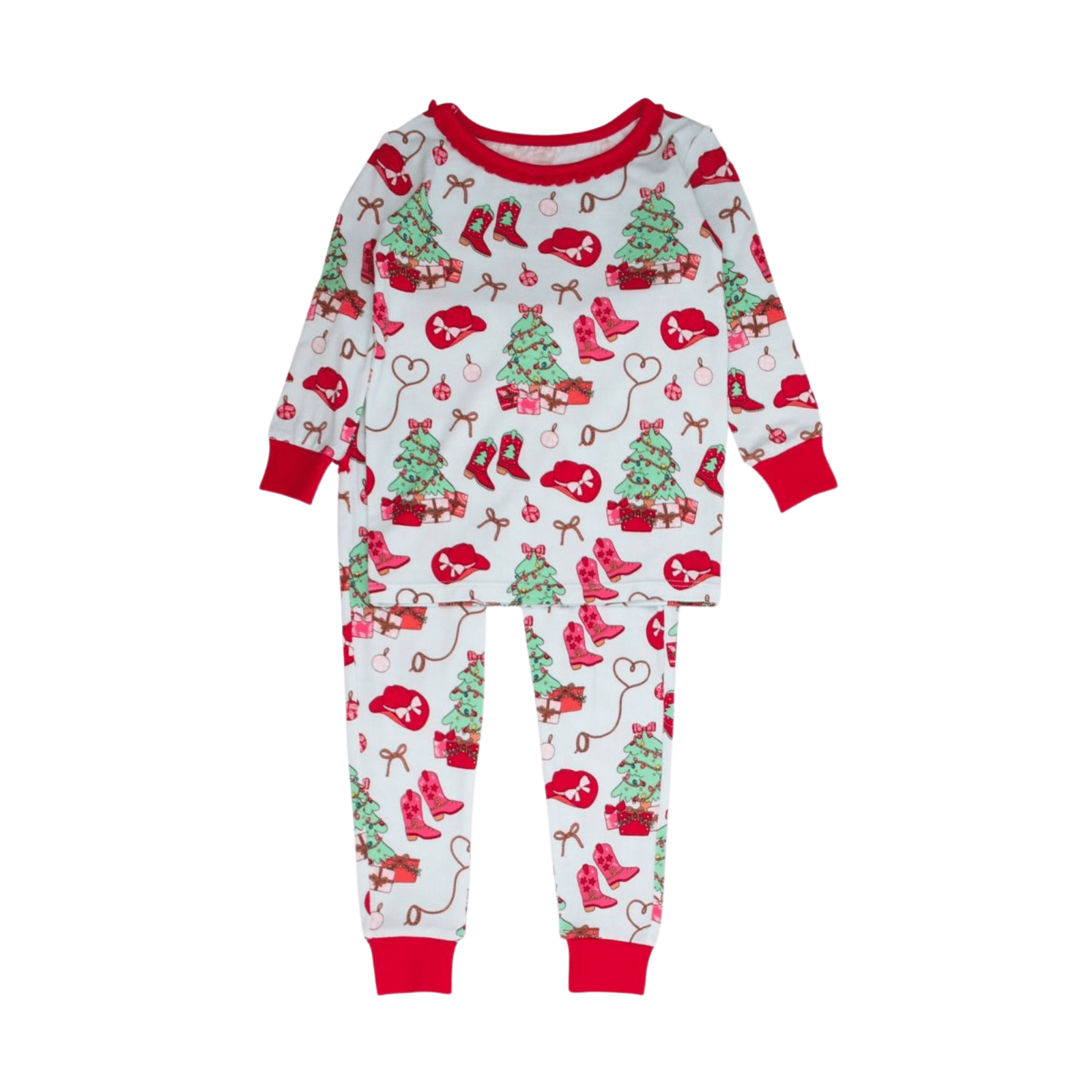 Red Yuletide Yeehaw Ruffle Two Piece PJ Set - Lizzy G's Fine Gifts