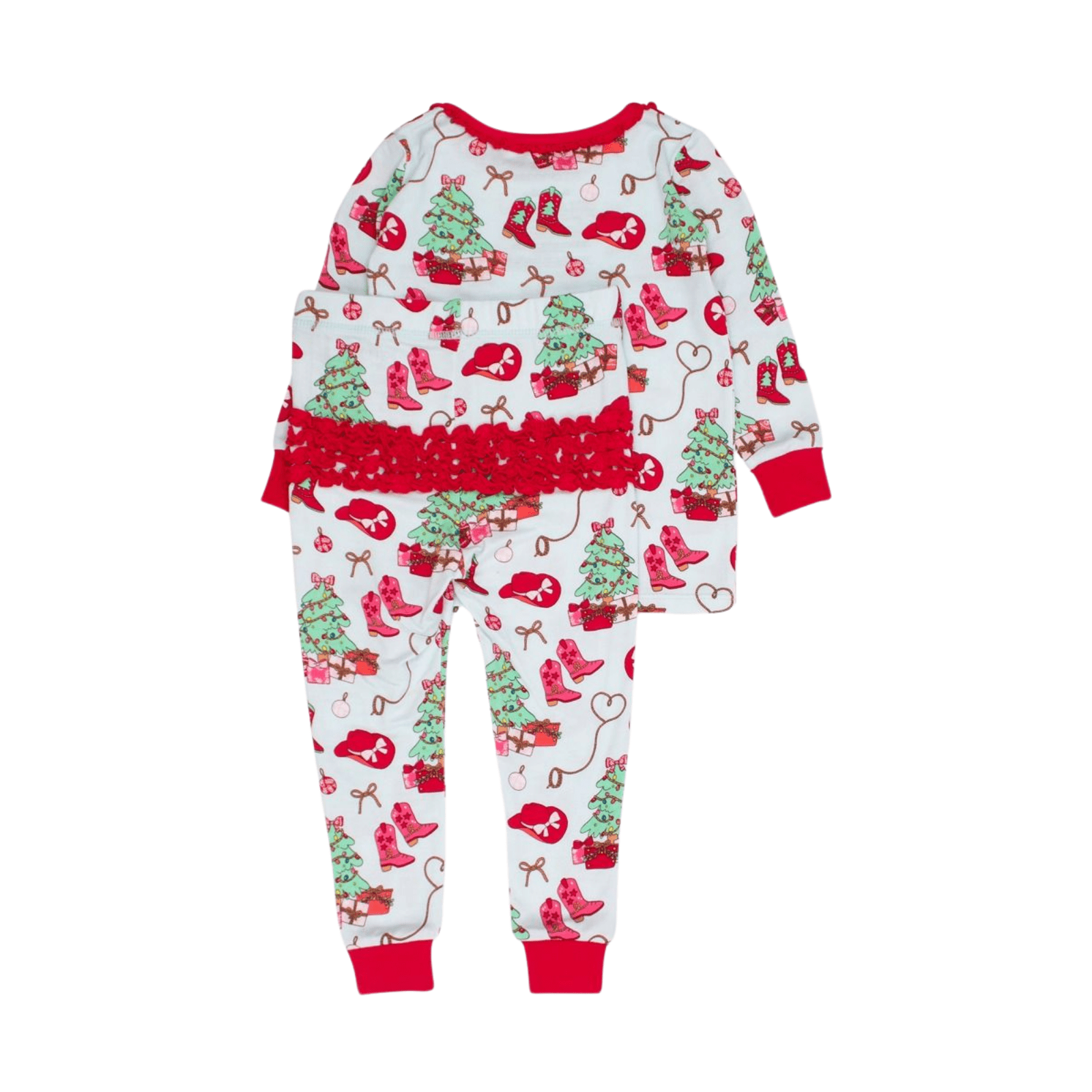Red Yuletide Yeehaw Ruffle Two Piece PJ Set - Lizzy G's Fine Gifts