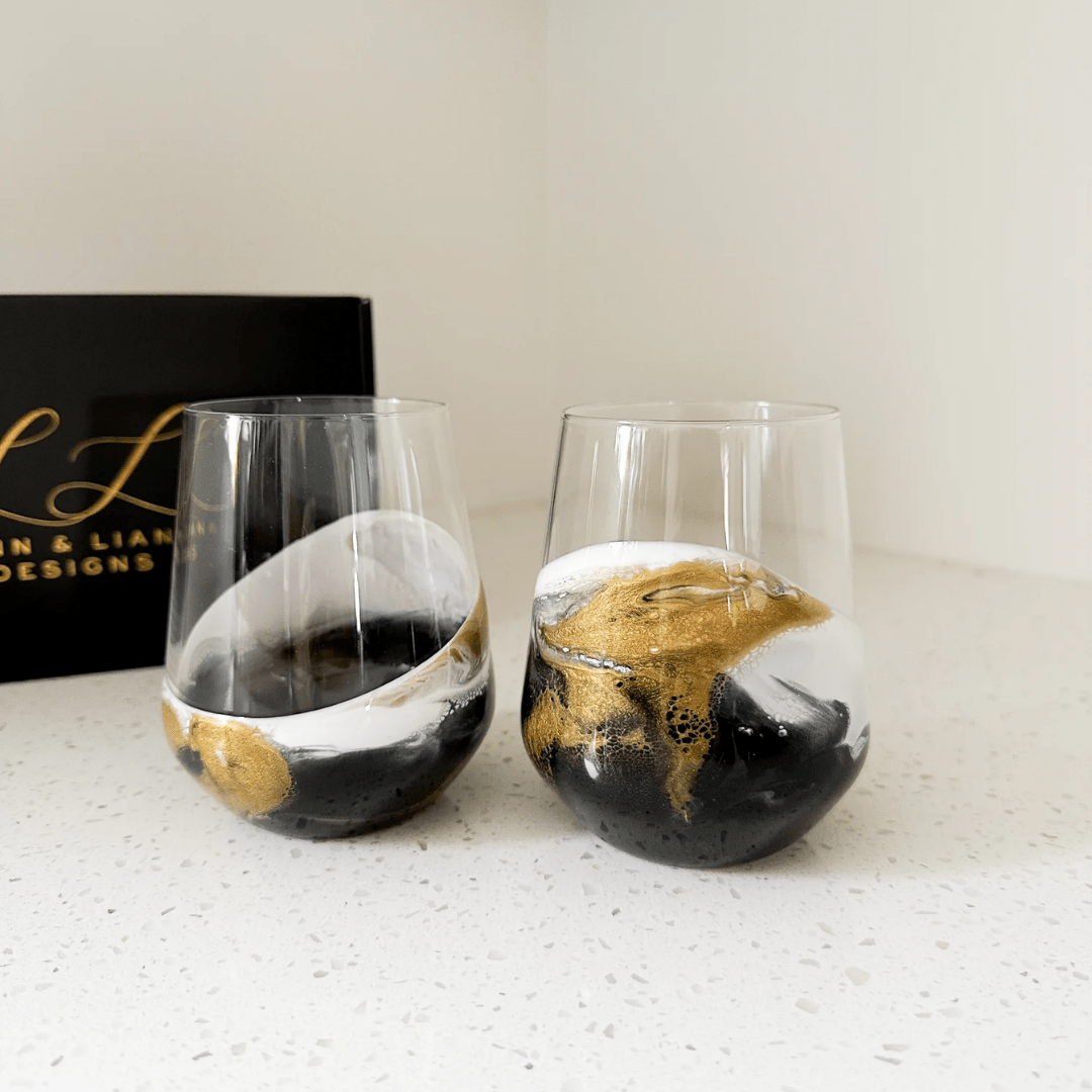Resin Coated Set of 2 Wine Glasses - Lizzy G's Fine Gifts