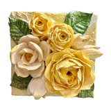 Rose & Magnolia Floral Bouquet Sculpted Art Block - 6x6 - Lizzy G's Fine Gifts
