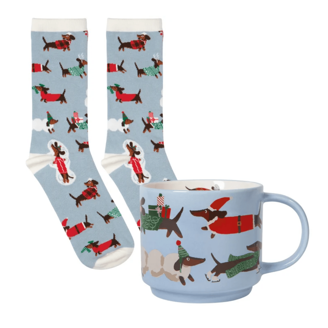 Sip & Sox - Dashing Dachshunds Sock & Mug Set - Lizzy G's Fine Gifts