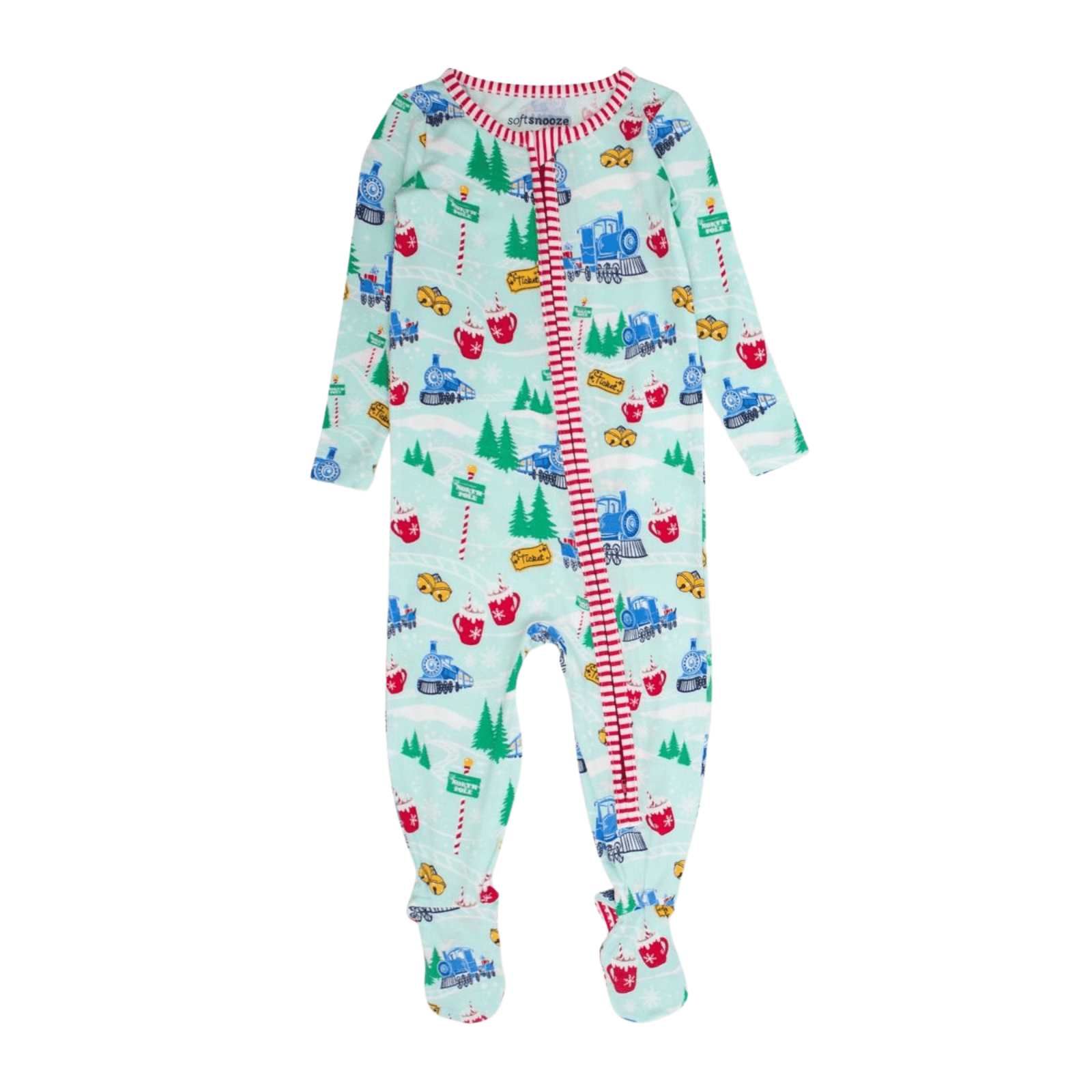 Snowy Train Tracks One Piece Footie PJs - Lizzy G's Fine Gifts