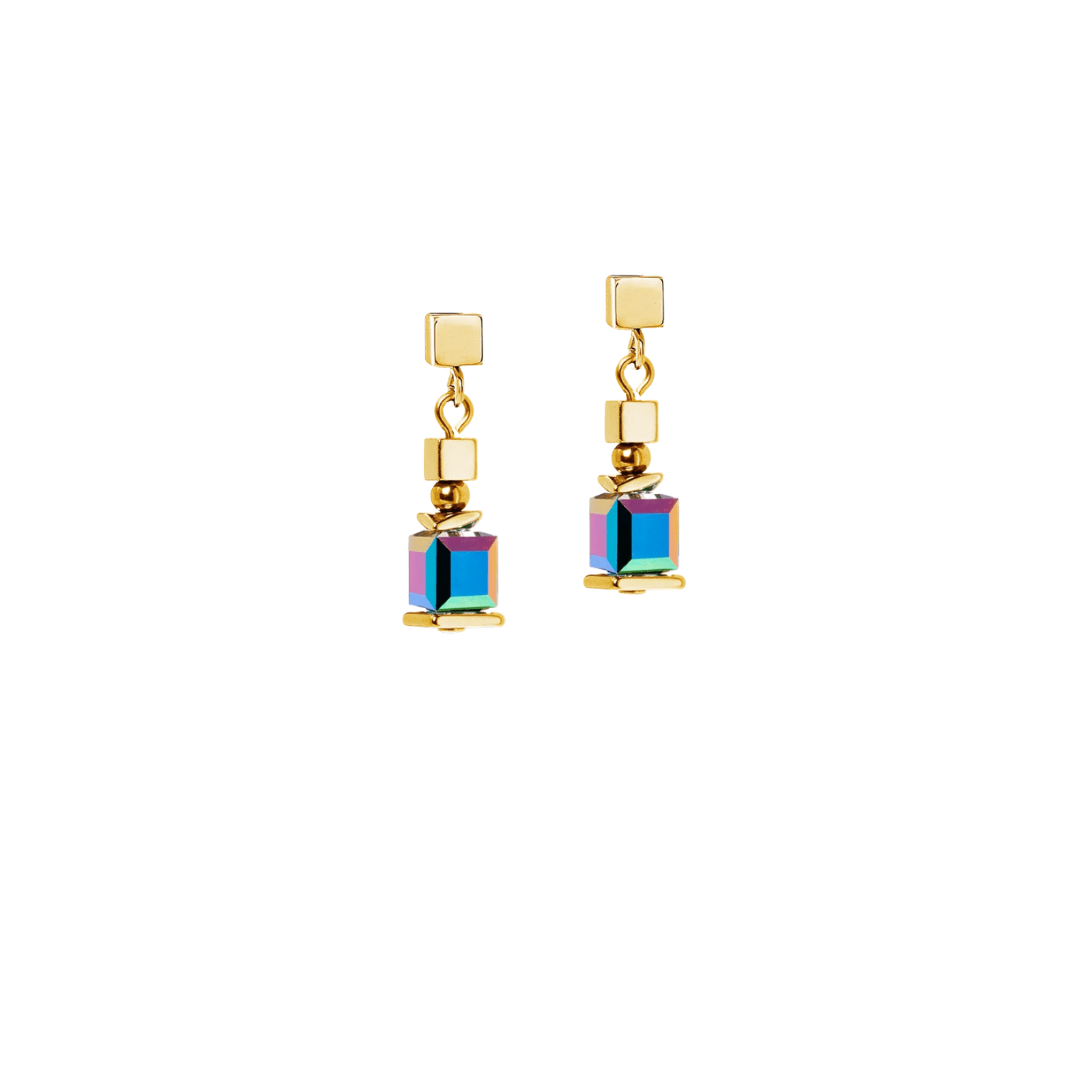 Sparkling Cubes Fusion Earrings Gold - Multicolour - Lizzy G's Fine Gifts