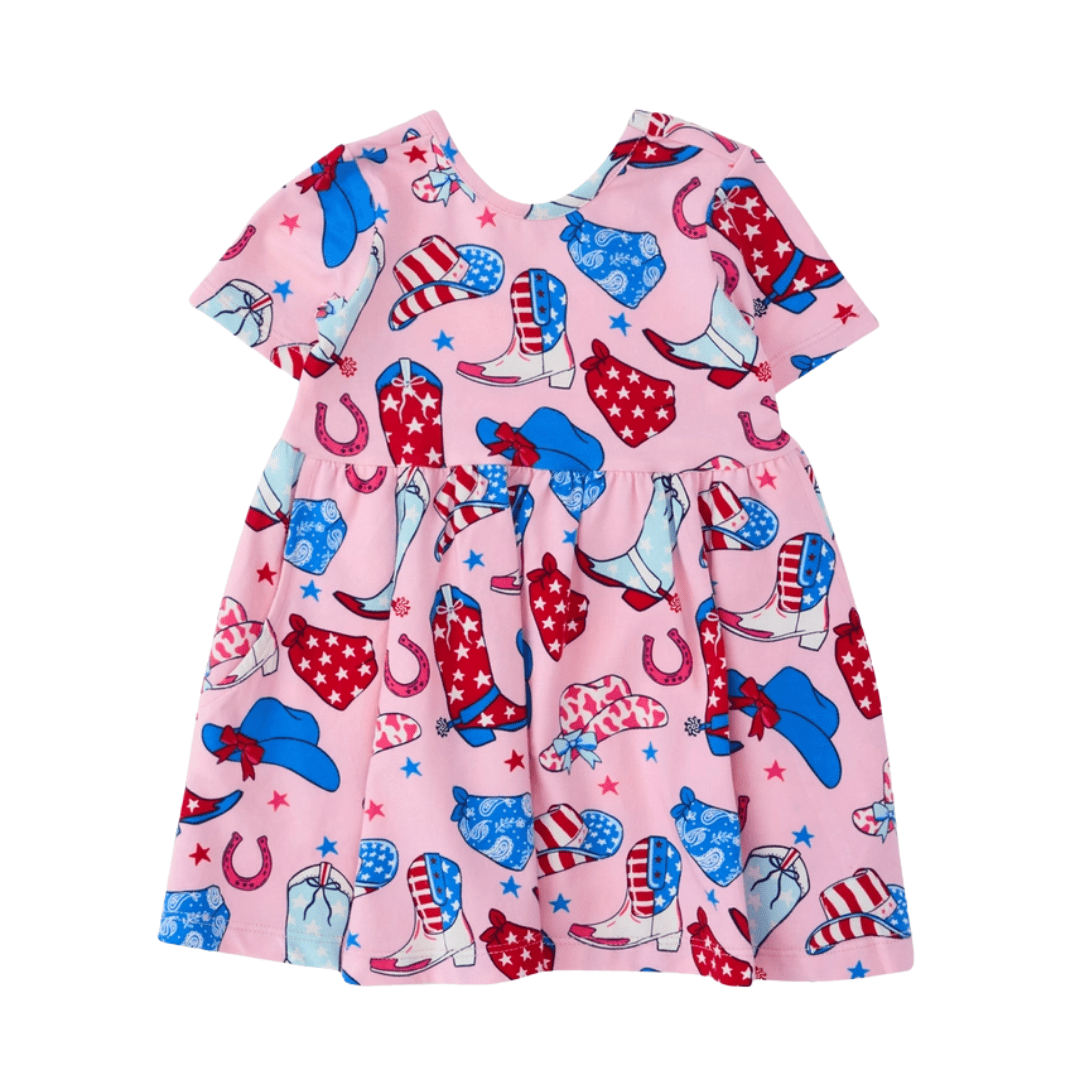 Baby Pink Stars & Spurs Knit Short Sleeve Twirl Dress - 12-18m by RuffleButts Baby Pink Stars & Spurs Knit Short Sleeve Twirl Dress - 12-18m by RuffleButts