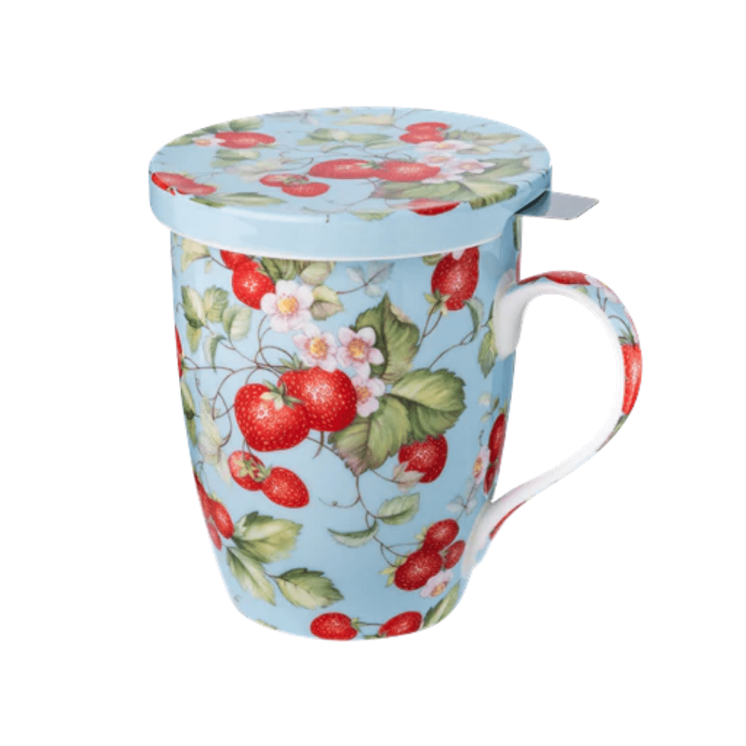 Strawberries Forever Tea Mug Infuser with Lid - Lizzy G's Fine Gifts