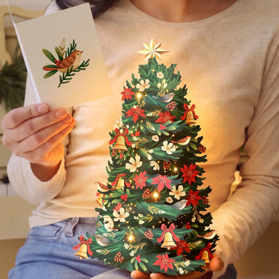 Twinkling Poinsettia Christmas Tree Pop-up Card - Lizzy G's Fine Gifts