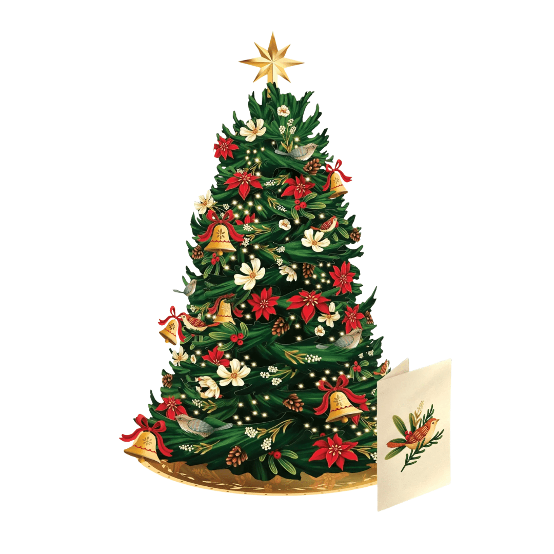 Twinkling Poinsettia Christmas Tree Pop-up Card - Lizzy G's Fine Gifts