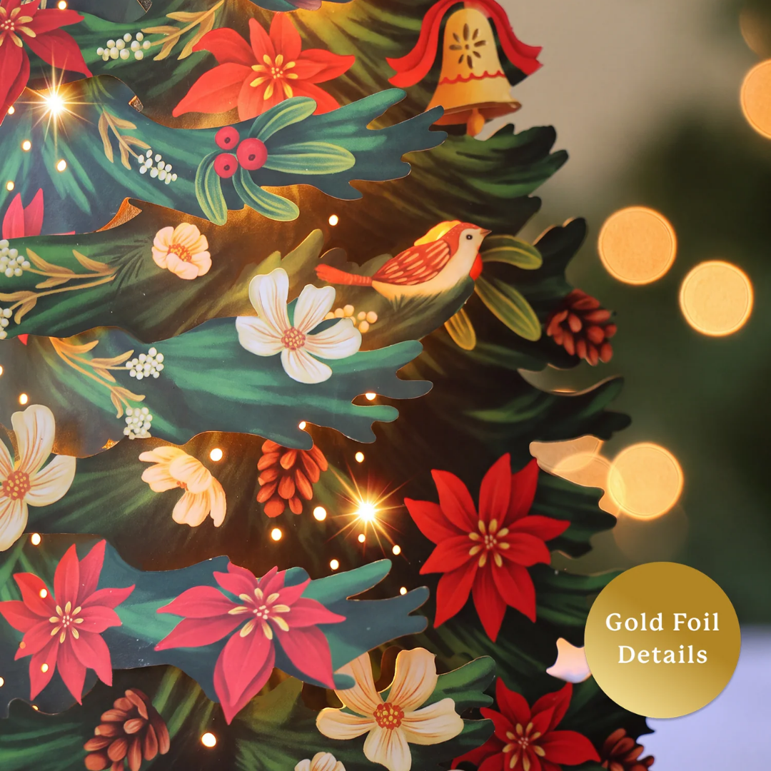 Twinkling Poinsettia Christmas Tree Pop-up Card - Lizzy G's Fine Gifts
